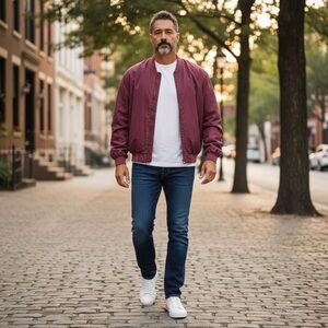 NWT Summa 100% Silk Lightweight Bomber Jacket in RED in Size Large. Front zip